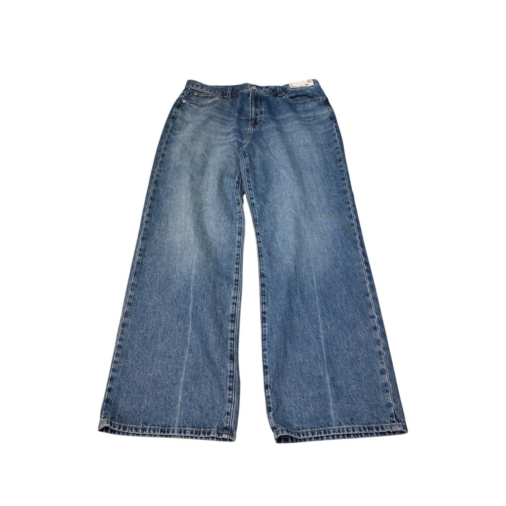 NWT Uniqlo Wide Straight Jeans Women 32X31 Blue High Rise 100% Cotton 221-464744